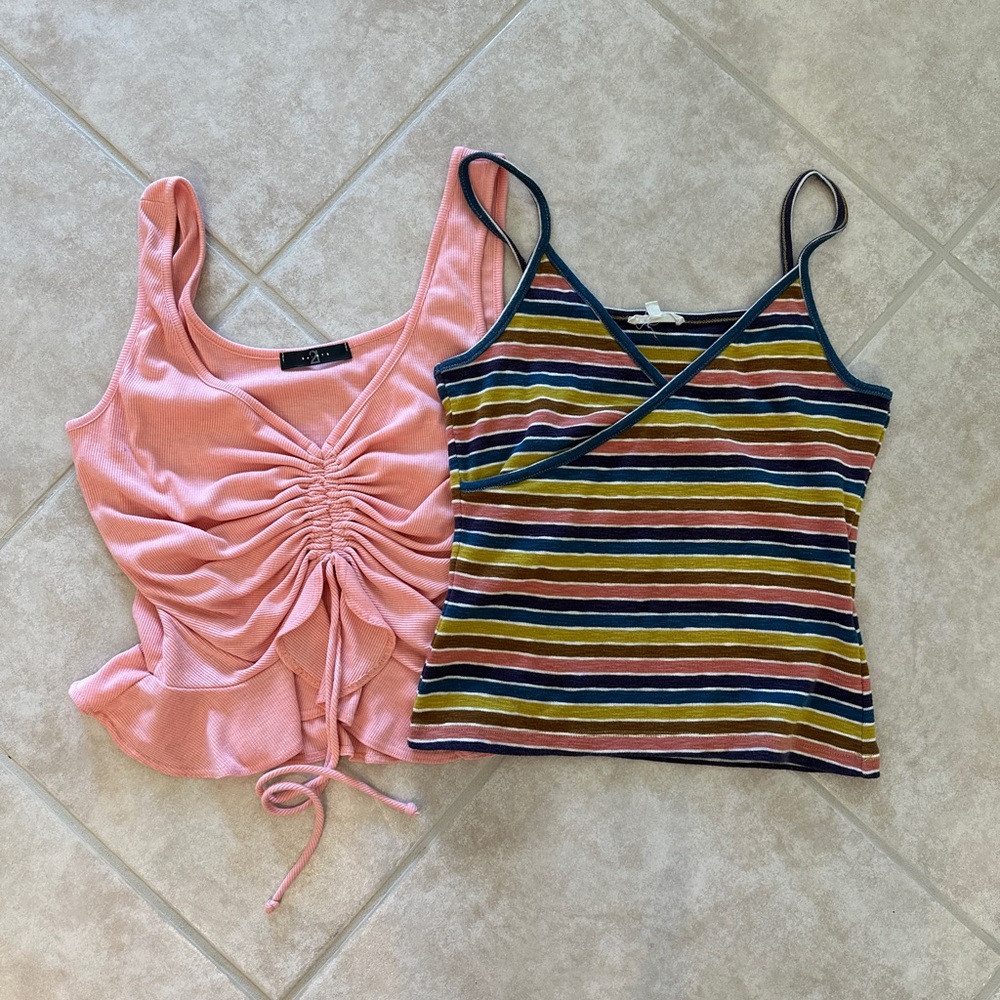 Saint21 Pink Ruched Camisole & Madewell Multicolor Striped Tank Duo